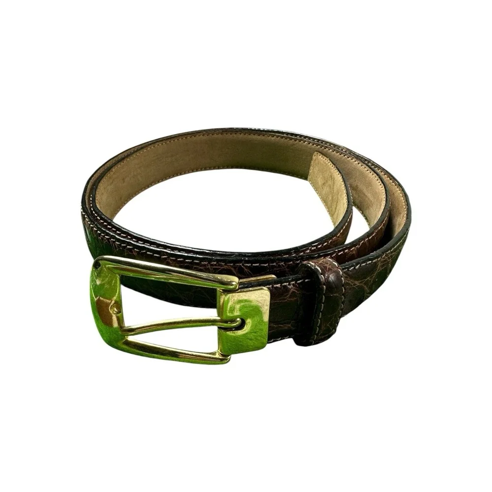 Saks Fifth Ave Brown Genuine Caiman Crocodile Mens Belt Size 34 NWOT
